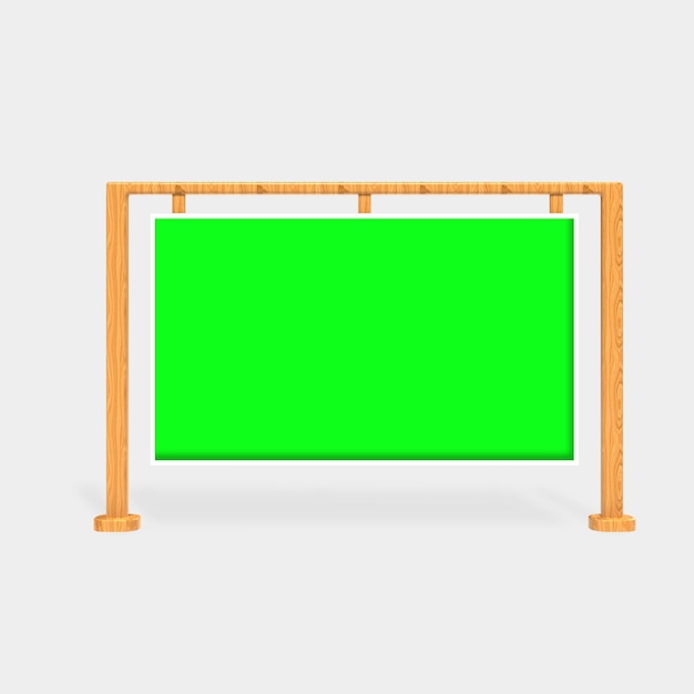 Soporte de cartelera en blanco Anuncio de pantalla verde Banner para marketing Representación 3d en blanco