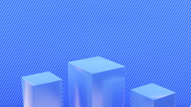 Soporte cuadrado bule con pared azul, podio de maquetas para presentación de productos, renderizado 3d