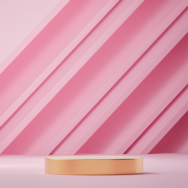 Foto soporte de escenario de podio rosa y dorado para la colocación de productos render 3d