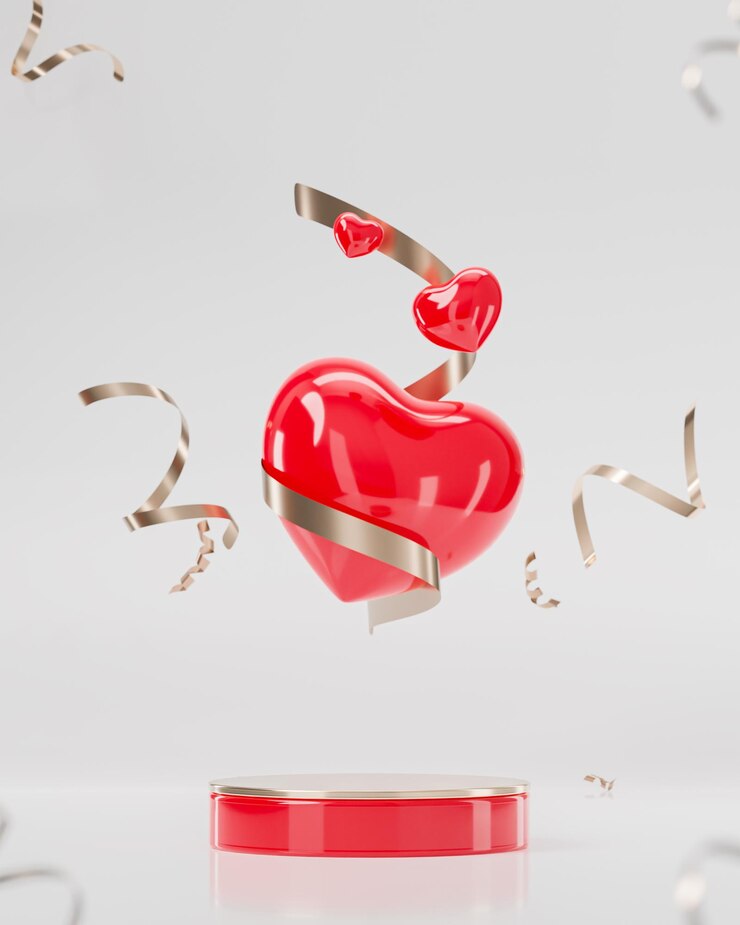 Soporte de escenario de podio de saludos de día de san valentín rojo para colocación de productos sobre fondo blanco 3d render