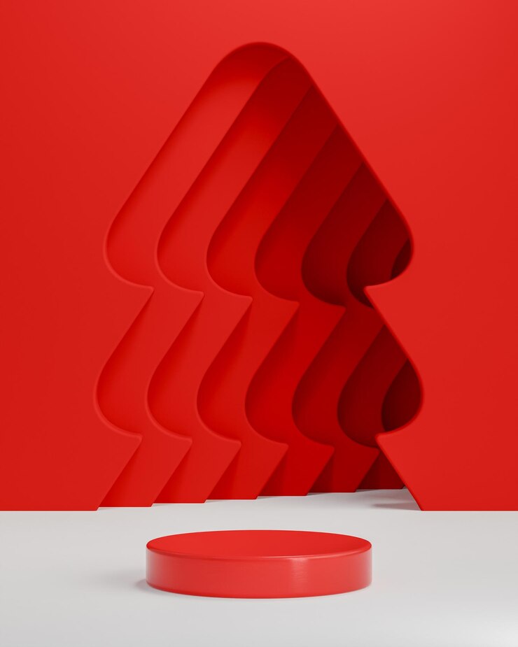 Soporte de escenario de podio de tema de Navidad roja para render 3d de publicación en redes sociales