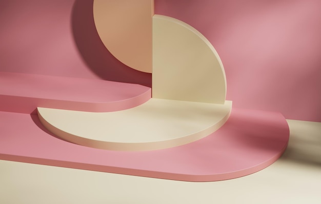 El soporte de exhibición del podio geométrico muestra sombras de hojas sobre un fondo rosa pastel