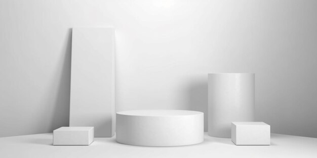El soporte de fondo blanco del producto o el pedestal del podio en la pantalla publicitaria con fondos en blanco