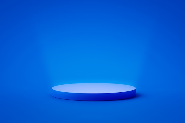 Soporte de fondo de producto azul o pedestal de podio en exhibición promocional con telones de fondo en blanco.