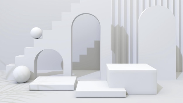 Soporte de maqueta cuadrado blanco para colocar muestras de productos en una representación 3d de fondo blanco