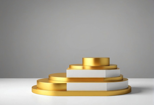 Foto soporte de maqueta de exhibición de productos una mesa blanca y dorada con una base blanca