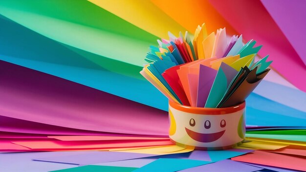 Un soporte de papel de colores sobre un fondo de colores