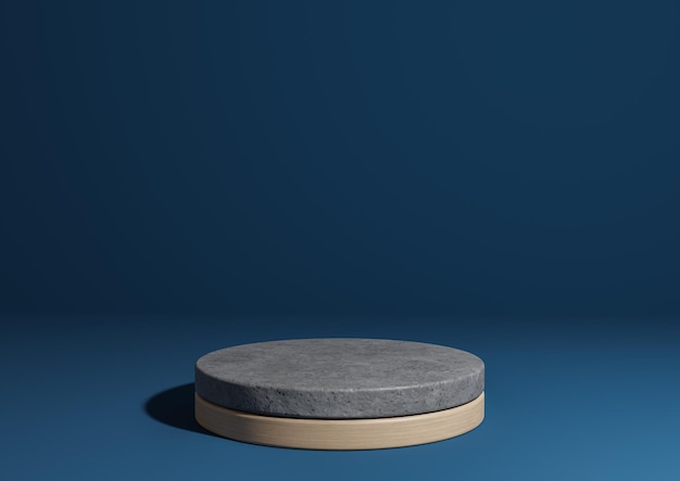 Soporte de podio de cilindro de madera de hormigón de fondo mínimo natural de exhibición de producto simple azul aguamarina 3D