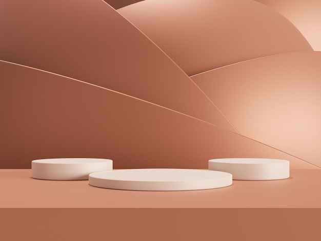 Soporte de presentación de podio cosmético marrón sobre fondo 3d de exhibición de producto mínimo con fondo de esfera abstracta o escenario de espectáculo publicitario