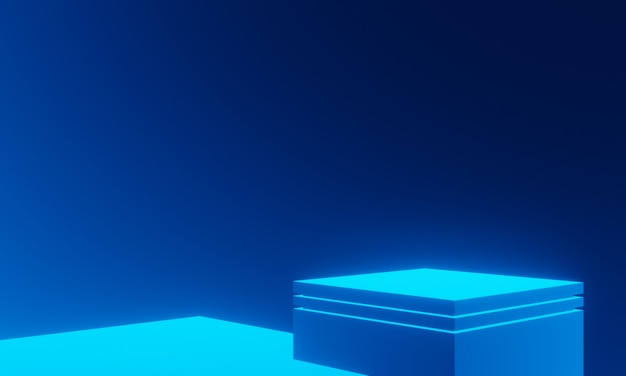 Soporte de producto azul renderizado 3D. Podio geométrico.