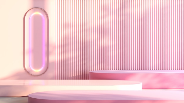 Soporte rosa sobre un fondo rosa, simulacro de podio para presentación de producto, renderizado 3d