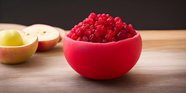 Sorbet casero de manzana de arándano en un cuenco minimalista en la mesa de madera