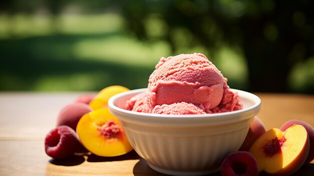 sorbete de melba de melocotón en una granja de melocots del sur