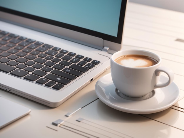 Foto los sorbos productivos de un teclado de portátil con una taza de café