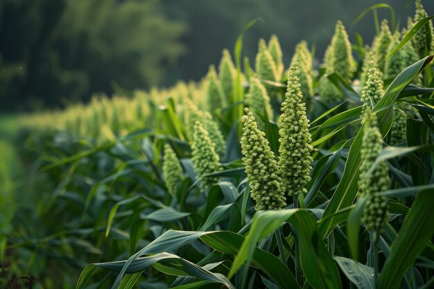 Foto el sorgo verde está creciendo en el campo