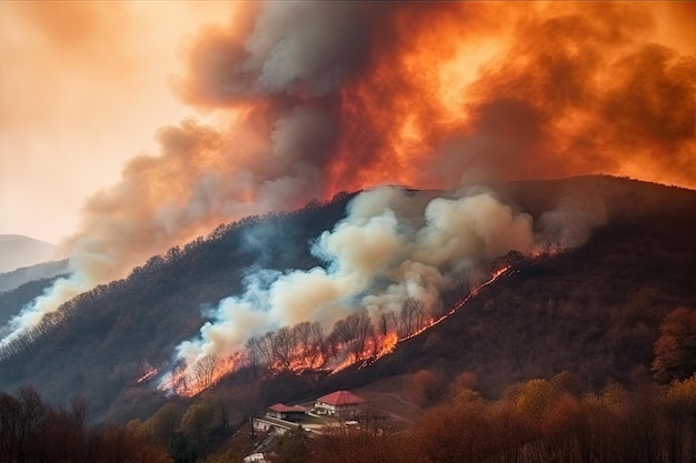 Foto sorprendente calamidad ecológica representada por un extenso y furioso incendio forestal ia generativa