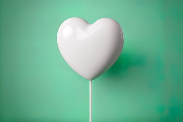 Foto sorprendente piruleta en forma de un corazón blanco contra un fondo verde