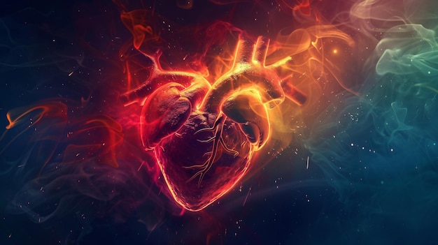 una sorprendente representación artística de un corazón humano que indica la vitalidad