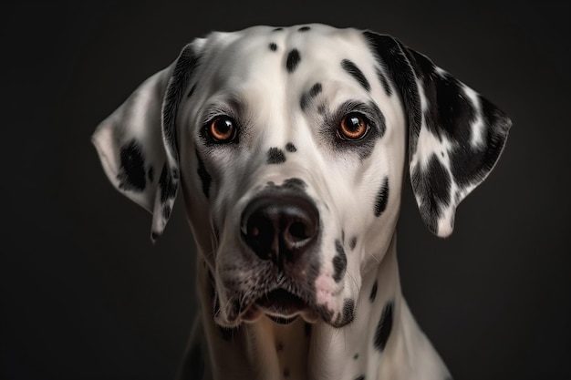 Sorprendido retrato de estudio de perro dálmata con IA generativa de ojos expresivos