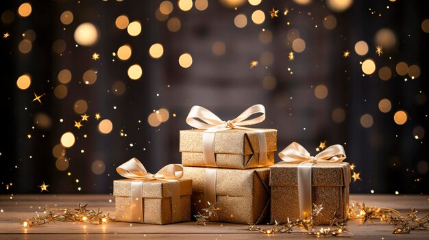 Sorpresas de oro Una composición de cumpleaños con cajas de regalos de Navidad