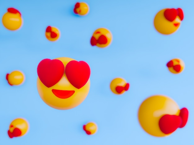 Sorria emoji bola amarela. 3d rendem o fundo