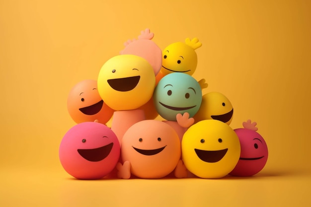 Sorrindo e felizes emoticons em bolas coloridas fundo plano