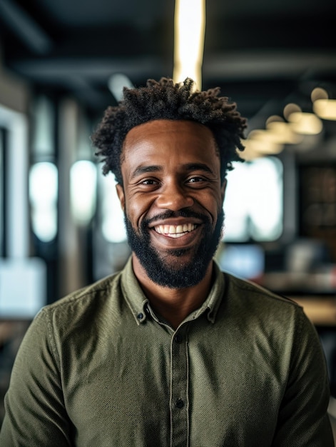 Sorrindo feliz homem afro-americano olhando para a câmera