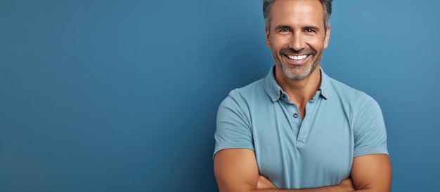 Sorrindo homem de meia idade braços cruzados olhando para a câmera