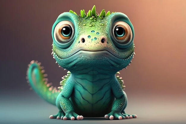 Sorriso bonito 3D pequena iguana personagem kawaii Iguana realista com olhos grandes