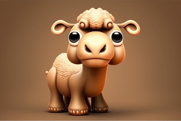 Sorriso bonito 3D pequeno camelo personagem kawaii Bezerro realista com olhos grandes
