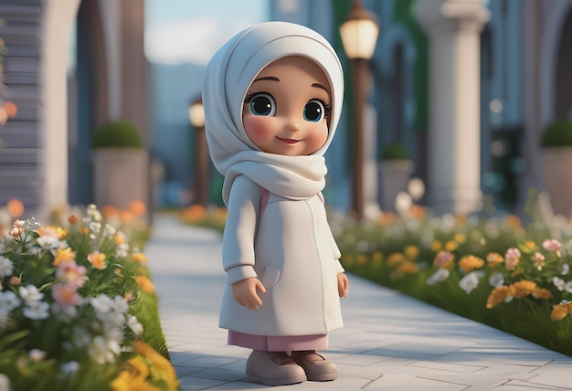 Sorriso bonito da menina muçulmana do caráter 3D