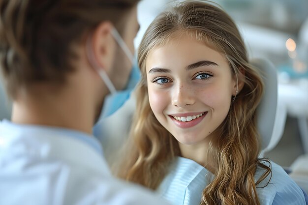 Foto sorriso bonito e dentes saudáveis conceito de clínica dentária gerado pela ia