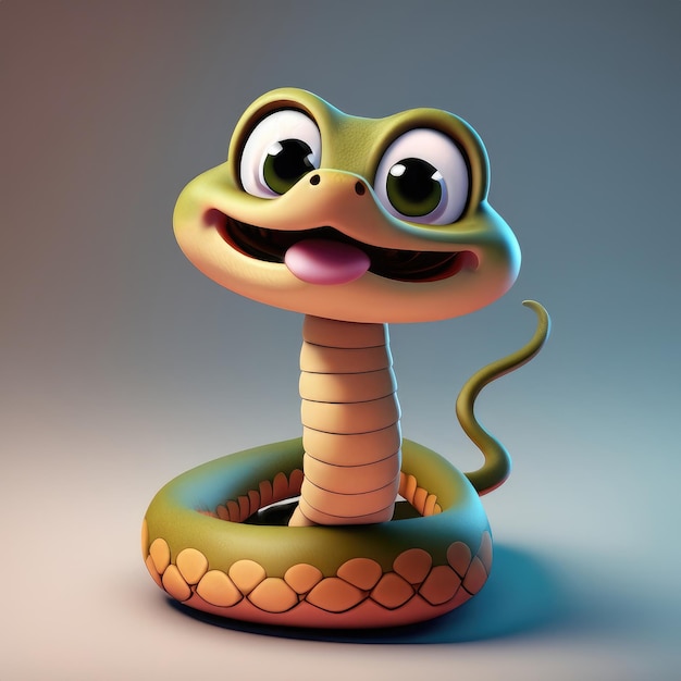 Sorriso bonito em 3D, pequena cobra kawaii.