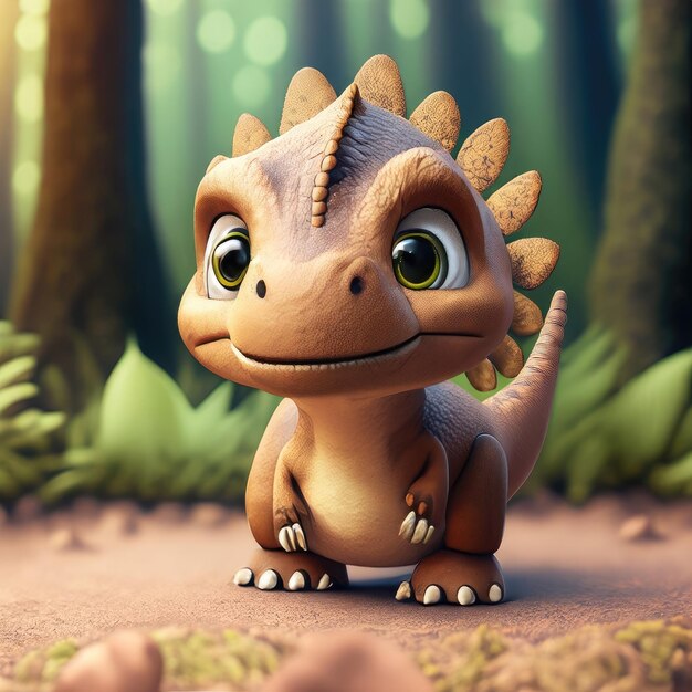 Foto sorriso bonito em 3d, pequeno dinossauro.