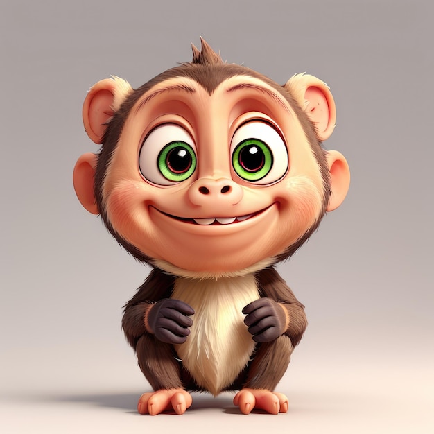 Sorriso bonito em 3D, pequeno macaco.