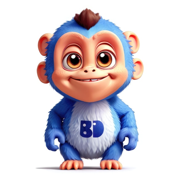 Sorriso bonito em 3D, pequeno macaco.