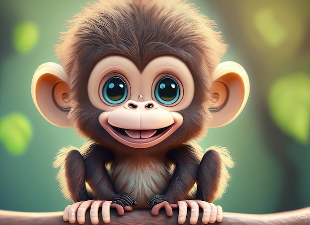 Sorriso bonito em 3D, pequeno macaco.