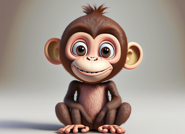 Sorriso bonito em 3D, pequeno macaco.