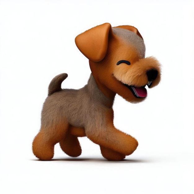 Sorriso bonito em 3D pequeno personagem Airedale Terrier kawaii