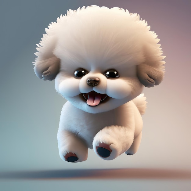 Sorriso bonito em 3D pequeno personagem Bichon Frise kawaii