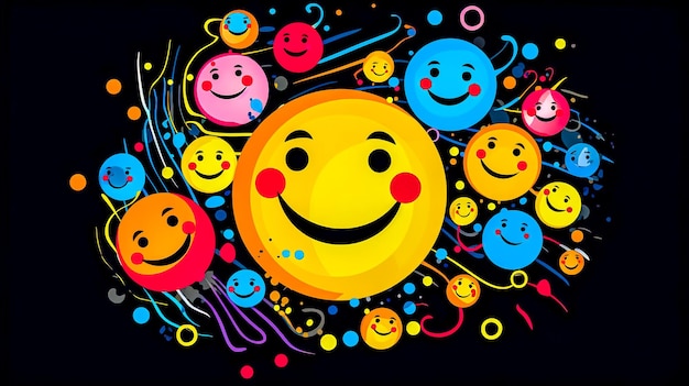 Sorriso colorido de emoticons risonhos feito com Generative AI