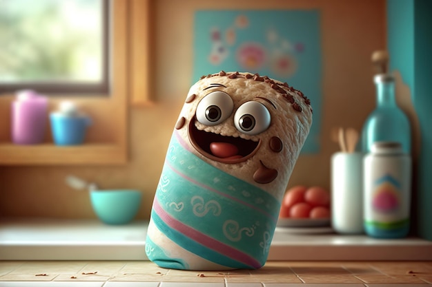 Sorriso doce de burrito fofo na cozinha estilo de renderização 3D AI ilustração gerada