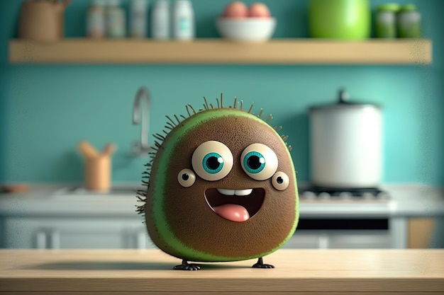 Sorriso doce de kiwi fofo na cozinha Ilustração generativa de IA