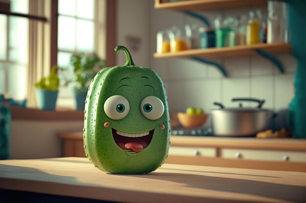 Sorriso doce de pepino fofo na cozinha estilo de renderização 3D AI ilustração gerada