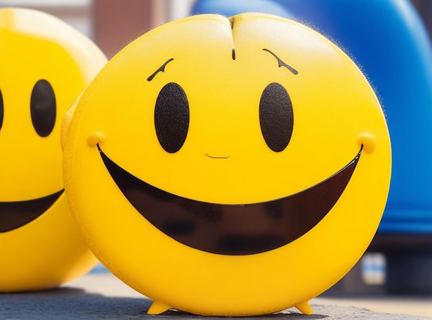 sorrisos diferentes e outros emojis com balão e flores em um fundo bonito