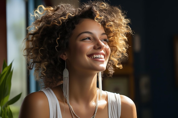 Sorrisos radiantes Mulher jovem com dreadlocks em fundo isolado Expressão alegre e individualidade brilhando através de charme cativante e vibrações positivas Generative Ai