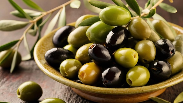 Sorte grüner und schwarzer ganzer Oliven