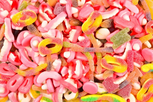 Foto sortierte gummiartige bonbons draufsicht geleebonbons