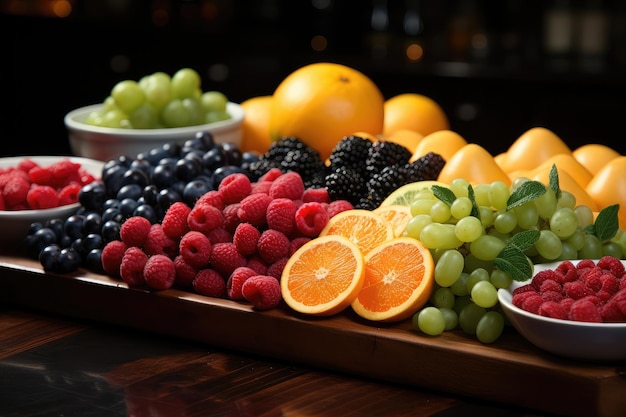 Foto sortierte saure früchte nach arten auf dem küchentisch professionelle werbe-food-fotografie