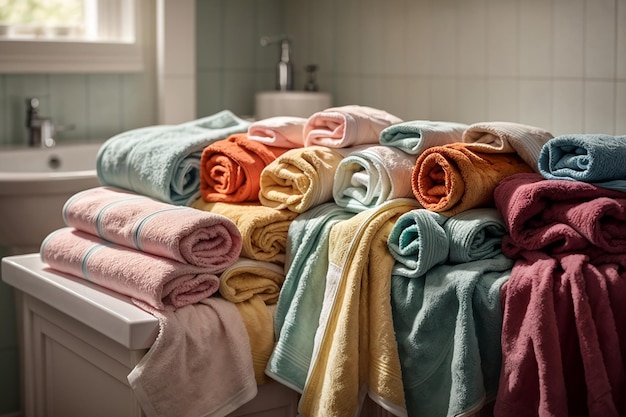 Foto sortiment an badezimmerhandtüchern mit hohem winkel